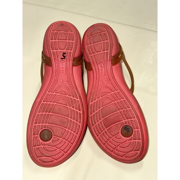Crocs Isabella Sandals Pink/Orange Jelly T Strap Strappy Slip On Flats Women 6 - Picture 5 of 8